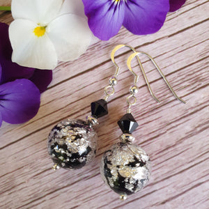 Silver and Black Murano Glass Earrings