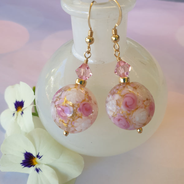 White Lace Murrine Pink Roses Discs