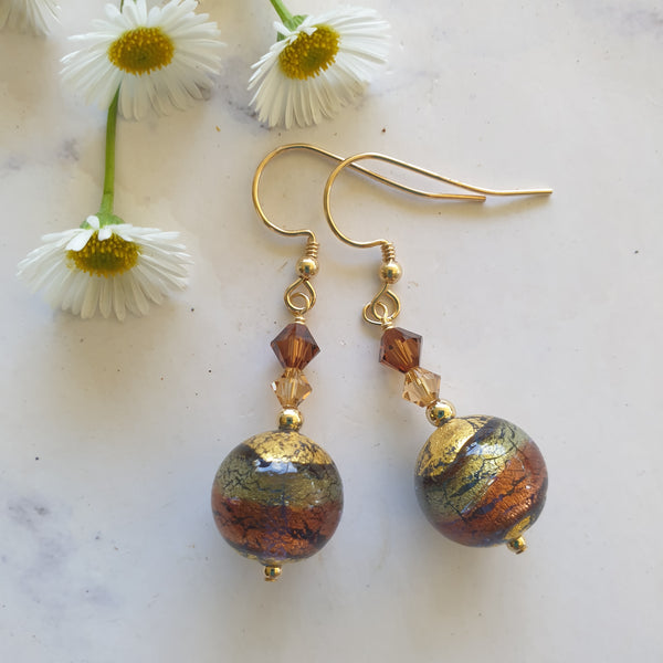 Exposed Gold Murano Glass earrings - 12mm