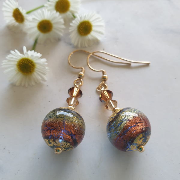 Exposed Gold Murano Glass earrings - 12mm