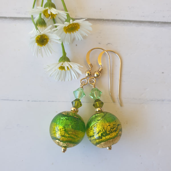 Exposed Gold Murano Glass earrings - 12mm