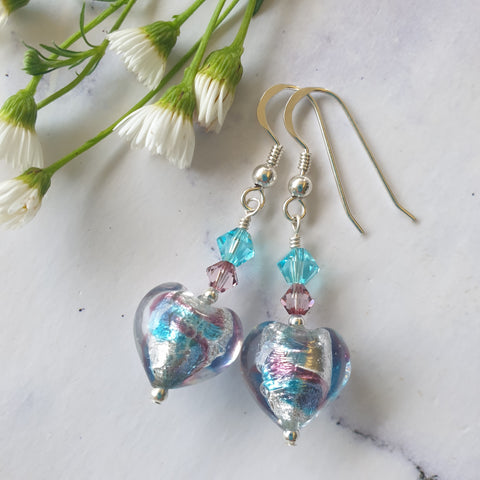 Amethyst & Aqua Swirl Heart Earrings